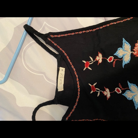 Boutique black dress/cover up with red/orange and light blue tribal detailing - Picture 2 of 7